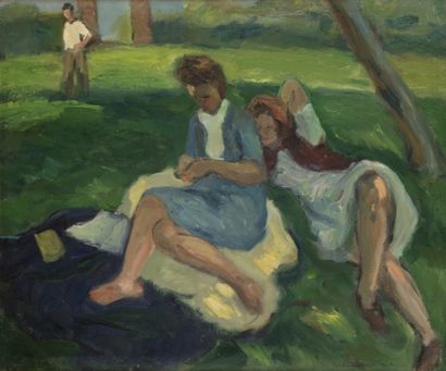Léonard BORDES (1898-1969) Filles du peintre sous l’arbre
Huile sur toile.
Signée...