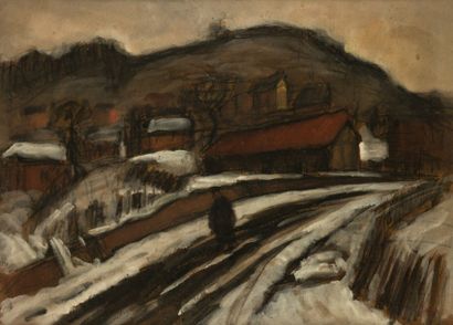 Léonard BORDES (1898-1969) Environs de Rouen sous la neige
Huile sur panneau.
Signée...