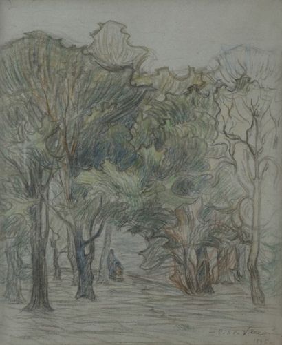 Emmanuel de la VILLÉON (1858-1944) Etude d’arbres, 1895
Dessin aux crayons de couleurs...
