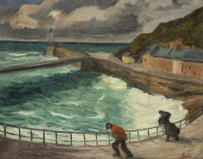 Léonard BORDES (1898-1969) Tempête en Bretagne
Huile sur toile.
Signée en bas à droite.
Porte...