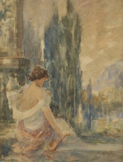 Gabriel GRIFFON (1866-1938) Femme à la lyre
Dessin au crayon et aquarelle.
Signé...