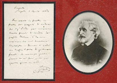 null *Giuseppe VERDI (1813-1901).
L.A.S., Busseto St Agata 5 avril 1864 ; en italien...