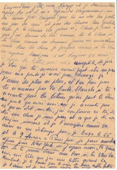 null Marcel CERDAN. L.A.S. « M », Paris 19 janvier 1948, à Édith Piaf ; 2 pages petit...