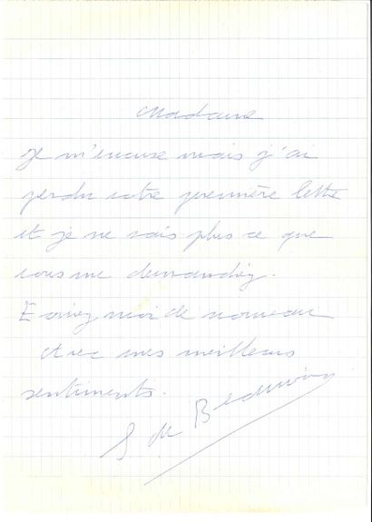 null Simone de BEAUVOIR (1908-1986).
L.A.S., 21 mai 1981, à Mme Thuillier ; 1 page...