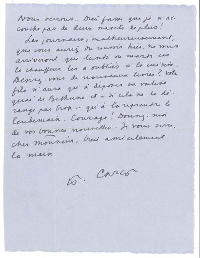 null Francis CARCO (1886-1958).
2 L.A.S., Paris janvier-juiller 1950 ; 3 pages et...