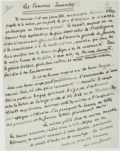 null Léon DAUDET (1868-1942).
Manuscrit autographe signé, Les Femmes Savantes, [juillet...
