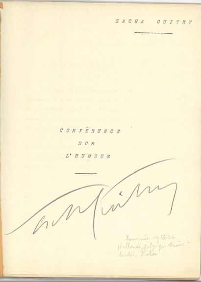 null Sacha GUITRY. Tapuscrit signé et annoté, Conférence sur l’humour, [1933-1934] ;...