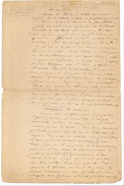 null [Henri LACORDAIRE].
Manuscrit, Sois un homme, [1853] ; 5 pages et demie in-fol....