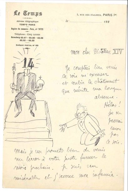null Henri-Paul GASSIER (1883-1951).
L.A.S. avec 2 dessins, Paris 1922, à son cher...