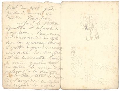 null Antoine-Louis BARYE (1795-1875).
Notes autographes avec croquis, [vers 1860] ;...