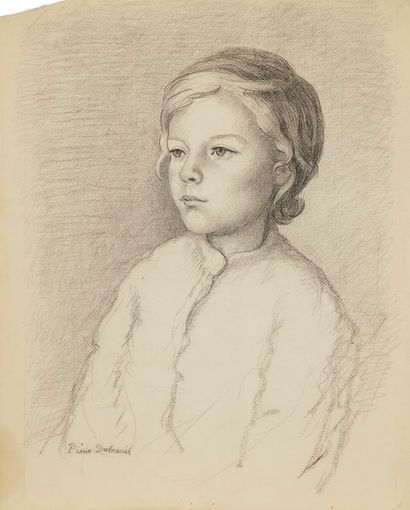 Pierre DUBREUIL (1891-1970) Jeune fille en buste, vers 1920
Dessin au fusain sur...