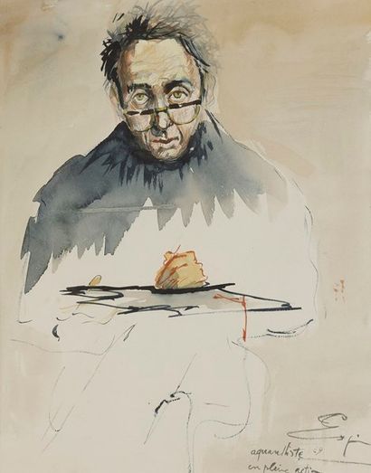 Henri ESPINOUZE (1915-1982) Autoportrait ou l’aquarelliste en pleine action, 1969
Aquarelle.
Signée,...