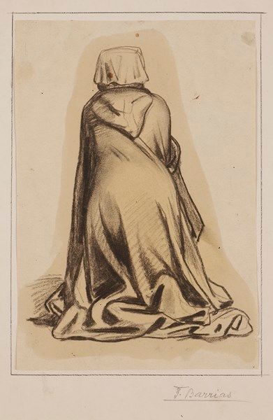Félix Joseph BARRIAS (1822-1907) Figure drapée de dos
Fusain et lavis
Annoté sur...