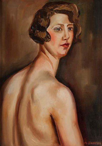 André FAVORY (1888-1937) Femme de trois-quarts
Huile sur toile.
Signée en bas à droite.
65...