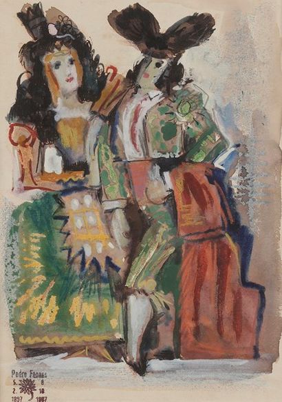 Pedro FLORES (1897-1967) Couple espagnol dansant
Dessin à l’encre et gouache.
Porte...