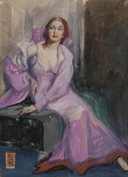 Charles FOUQUERAY (1869-1956) Femme assise
Aquarelle.
Monogrammée en bas à gauche.
21.5...