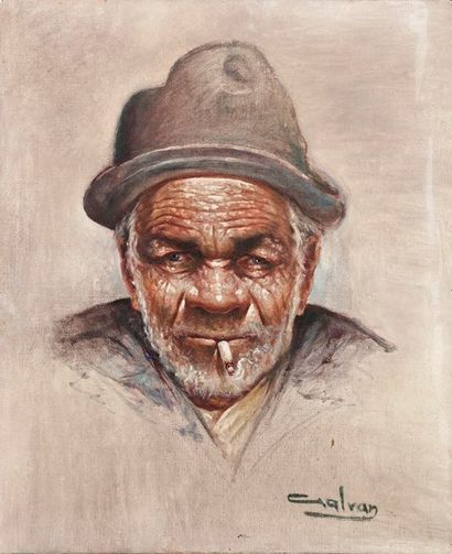 GALVAN (XXe siècle) Portrait d’homme à la cigarette
Huile sur toile.
Signée en bas...