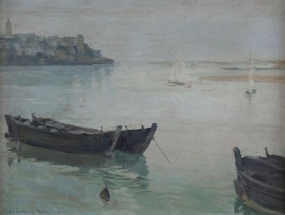 Jean-Désiré BASCOULES (1886-1976) Barques et voiliers dans la baie
Huile sur panneau.
Signée...