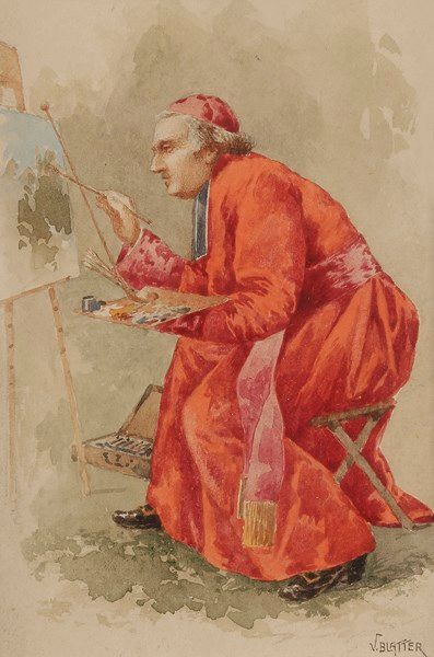 Vincent BLATTER (1843-1913) Curé pêchant - Abbé peintre
2 aquarelles.
Signées en...