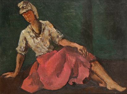 Jean-Louis BOUSSINGAULT (1883-1943) Femme assise à la robe rouge
Huile sur toile.
Signée...