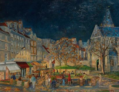 Jacques CAMUS (né en 1937) Paris, marché Mouffetard, soir d’automne, 1998
Huile sur...