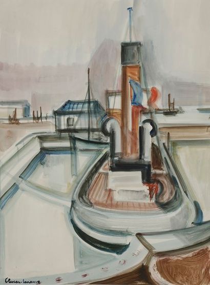 Jean CLUSEAU-LANAUVE (1914-1997) Bateau au port
Aquarelle.
Signée en bas à gauche.
49...