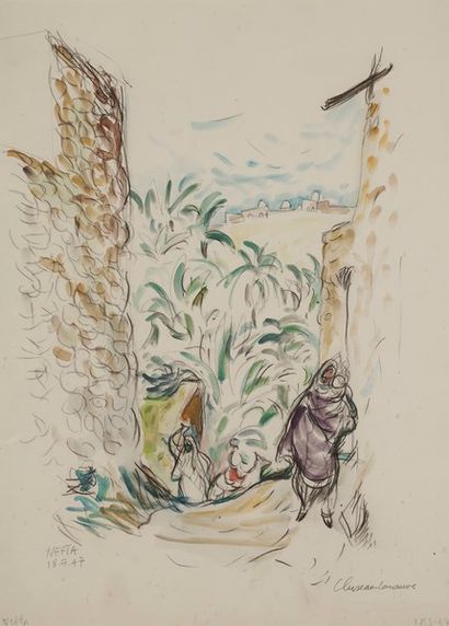 Jean CLUSEAU-LANAUVE (1914-1997) Paysage de Nefta, 1947
Aquarelle sur traits de crayons.
Signée,...