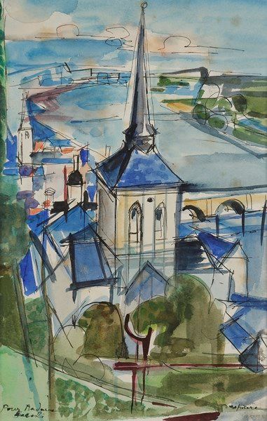 Jacques DESPIERRE (1912-1995) Ville en bord de rivière
Dessin à l’encre et aquarelle.
Signé...