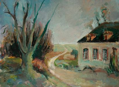 Jean AUJAME (1905-1965) Maison au bord du chemin
Huile sur isorel.
Signée en bas...