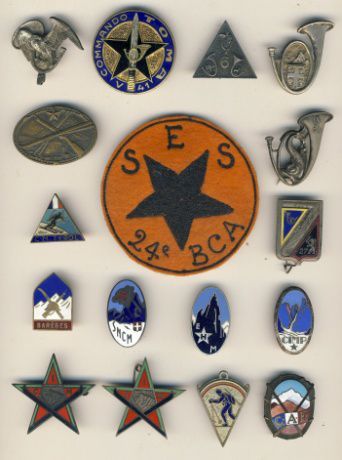 null 17 Insignes chasseurs dont S.E.S 24e BCA en tissu, médailles championnats de...