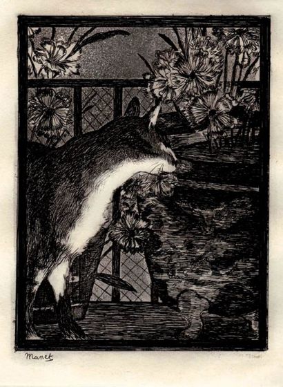 Édouard Manet Le Chat et les fleurs. 1869. Eau-forte et aquatinte. 150 x 200. Guérin...
