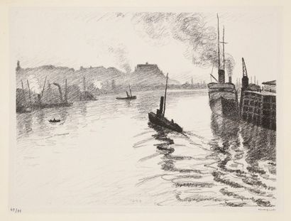 Albert MARQUET (1875-1947) Le Port de Boulogne. Vers 1925. Lithographie. 380 x 280....