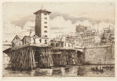 Charles Meryon (1821-1868) La Pompe Notre-Dame. 1852. Eau-forte. 252 x 170. Delteil...