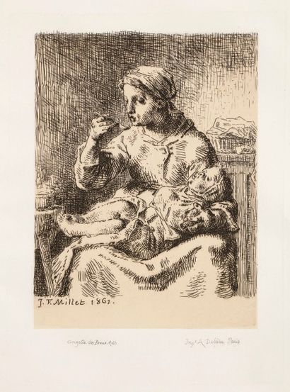Jean-François Millet (1814-1875) La Bouillie. 1861. Eau-forte. 160 x 215. Delteil...