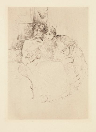 Berthe Morisot (1841-1895) Berthe Morisot, dessinant, avec sa fille. 1889. Pointe...