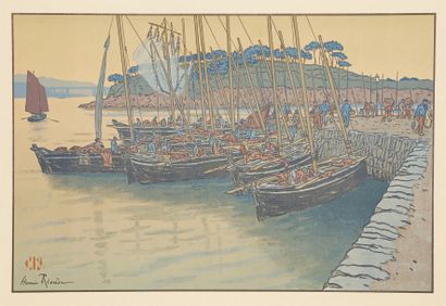 Henri Rivière (1864-1951) Arrivée de bateaux à Tréboul (Le Beau Pays de Bretagne,...
