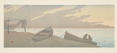 Henri Rivière (1864-1951) Le Soir. 1906. Lithographie. 600 x 230. Impression en couleurs....