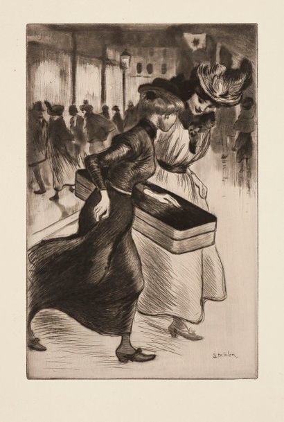 Théophile-Alexandre Steinlen (1859-1923) Les Deux trottins. 1902. Pointe sèche et...