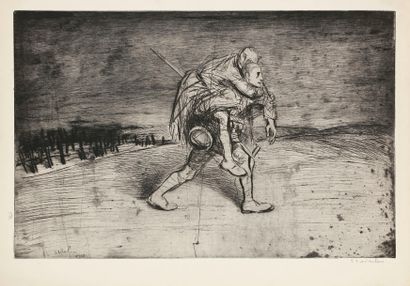 Théophile-Alexandre Steinlen (1859-1923) Le Soldat blessé. 1917. Pointe sèche. 595 x 382....