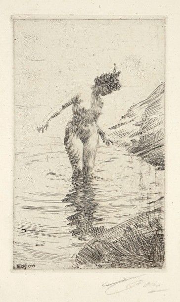 Anders Zorn (suédois, 1860-1920) Cercles d’eau II. 1907. Eau-forte. 115 x 194. Asplund...