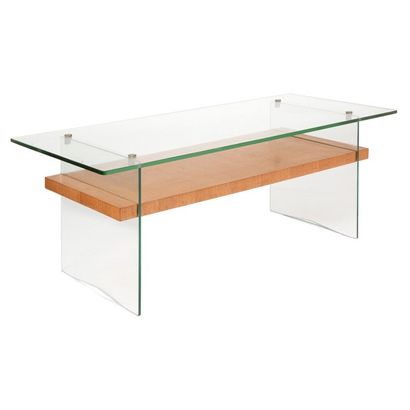 André MONPOIX (1925-1976) Table basse rectangulaire en verre et placage de frêne.
Les...