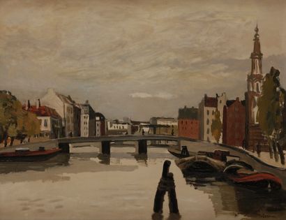 null Voldemar BOBERMAN (1897-1977)
Port à Amsterdam
Huile sur toile. 
Signée en bas...