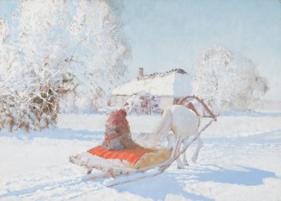 null André JEGOROV (1878-1954)
Traîneau dans un paysage de neige
Gouache sur carton....