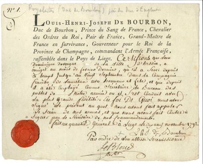 null Louis-Henri-Joseph de Bourbon, prince de CONDÉ (1756-1830) lieutenant-général,...