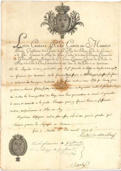 null Louis-Charles-René, comte de MARBEUF (1712-1786) général, gouverneur de la Corse....