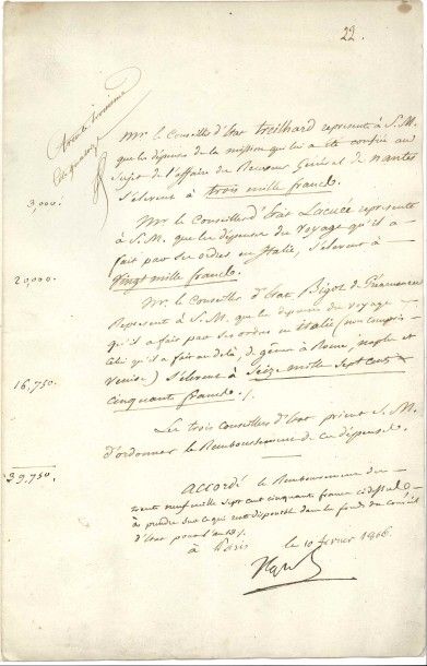 null NAPOLÉON Ier. P.S. « Napol », Paris 10 février 1806 ; 1 page in-fol. (cote d’inventaire...