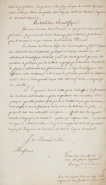 null Claude-Henri de SAINT-SIMON (1760-1825) philosophe et économiste. Manuscrit...