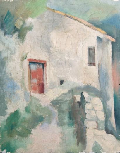 Rémy HETREAU Maison dans le village de Brantes.Huile sur toile. 41 x 33 cm.