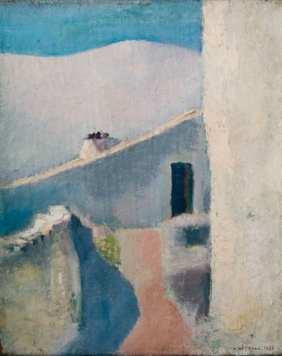 Rémy HETREAU Brantes et son ciel bleu. 1938 Huile sur toile, signée et datée en bas...