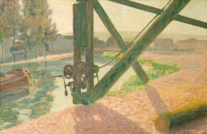 Michel-Auguste COLLE (1872-1949). Pont à Champigneulles, 1909. Huile sur toile, signée,...